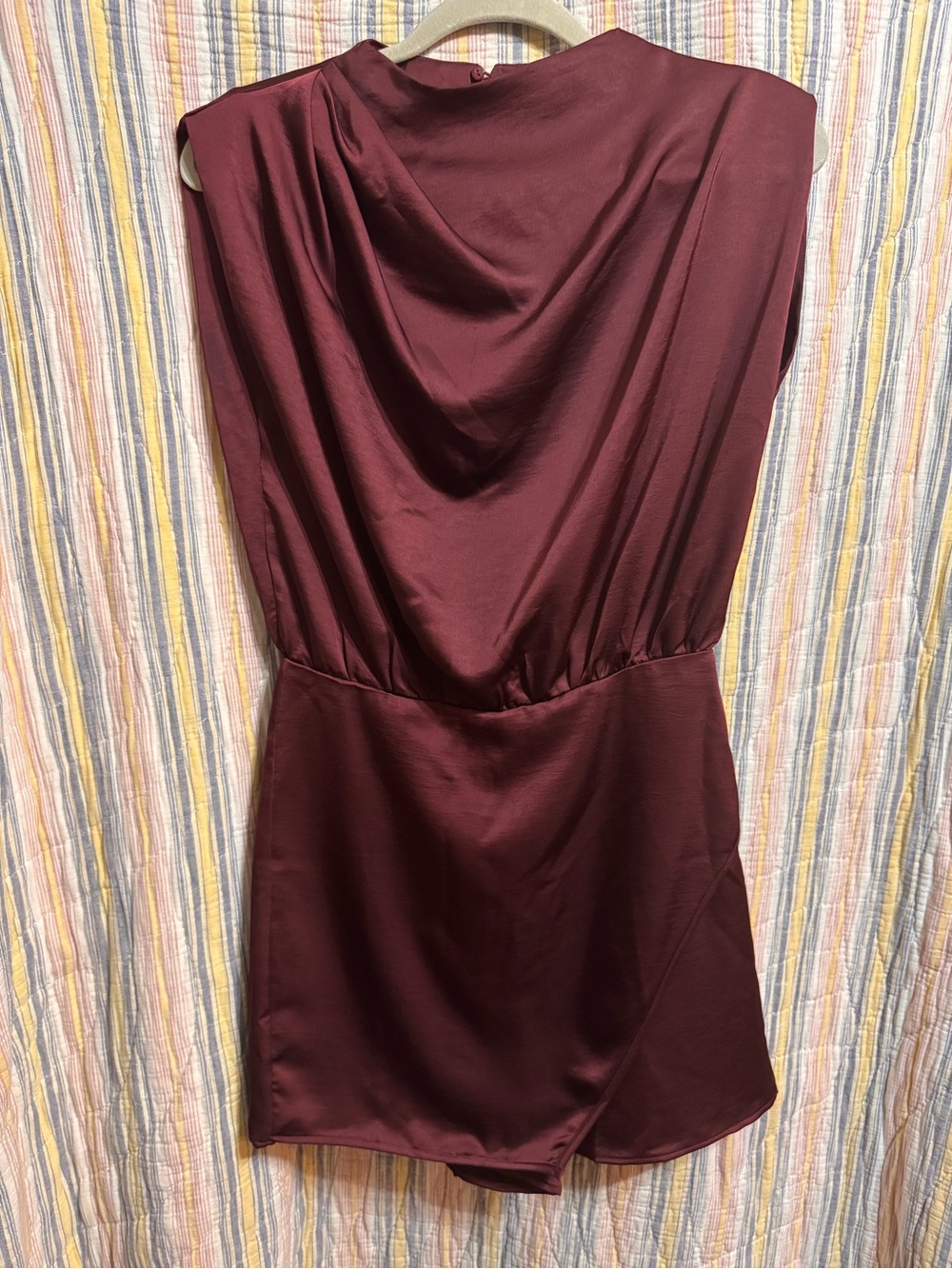 glam Burgundy Satin Cowl Neck Sleeveless Mini Jumper Sz S